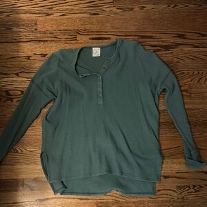 Aerie Green Long Sleeve Polo Button Down